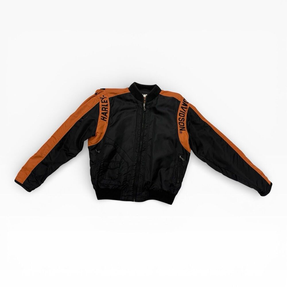 Harley Davidson Men's Orange Black Nylon Jacket Medium